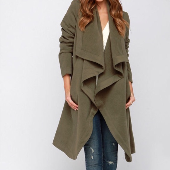 Forest Dweller Olive Green Drape Coat from Lulu’s - Picture 1 of 5